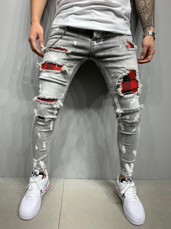 Land of Nostalgia Distressed Men's High Street Skinny Denim Ripped Jeans Pants (Ready to Ship)