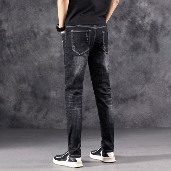 Land of Nostalgia Ripped Men's Casual Trousers Pants Super Skinny Embroidered Jeans