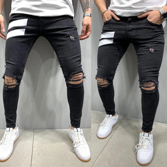 Land of Nostalgia Men's Distressed Slim Fit Stretch Ripped Jeans (Ready to Ship)