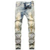 Land of Nostalgia Men's Breathable Distressed Slim Fit Embroidered Bleached Jeans