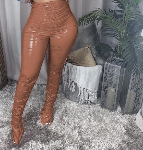 Land of Nostalgia High Waist Stacked Leather Trousers Women's Pants