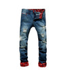 Land of Nostalgia Men's Hip Hop Straight Trousers Ripped Patchwork Jeans