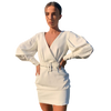Land of Nostalgia Women's Fashion Sexy Belt V-neck White Short Evening Dress