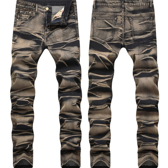 Land of Nostalgia Men's Straight Casual Pants Hand Drawn Print Trousers Jeans