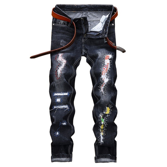 Land of Nostalgia Destroyed Men's Casual Trousers Pants Stretch Ripped Skinny Jeans