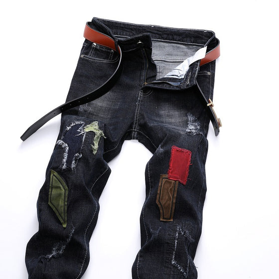 Land of Nostalgia Stretch Men's Fashion Ripped Denim Pants Jeans