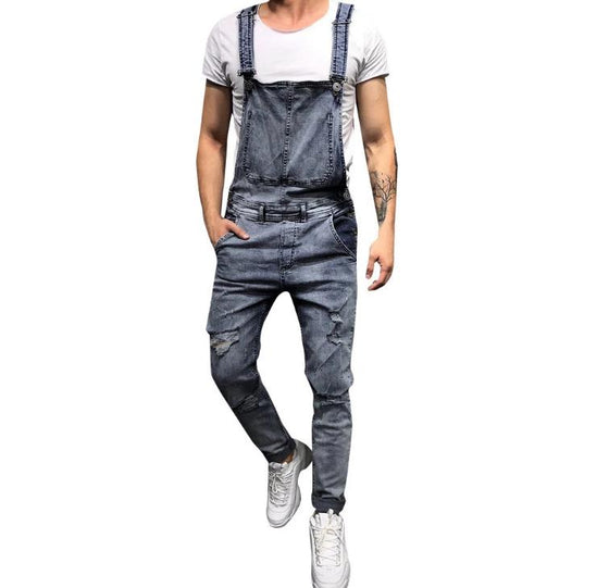 Land of Nostalgia Men's Overall Pants Trousers Ripped Jumpsuit Jeans