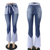 Land of Nostalgia High Waist Women's Flare Pants Streetwear Denim Stitching Belt Jeans