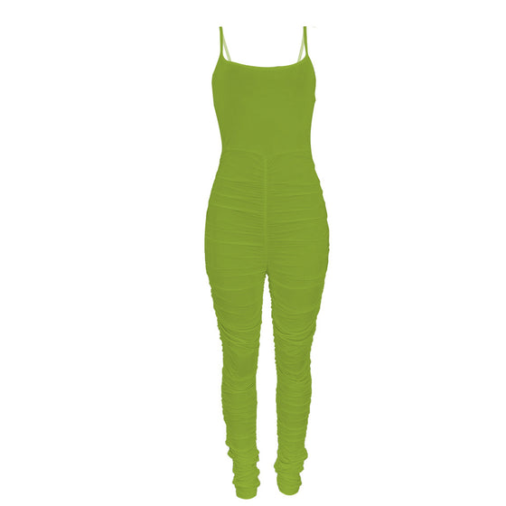 Land of Nostalgia Sleeveless Stacked Ruched Jumpsuit Women's Jogger Pants