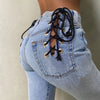 Land of Nostalgia High Waist Stretch Bandage Lace Up Trousers Pants Women's Sexy Denim Jeans