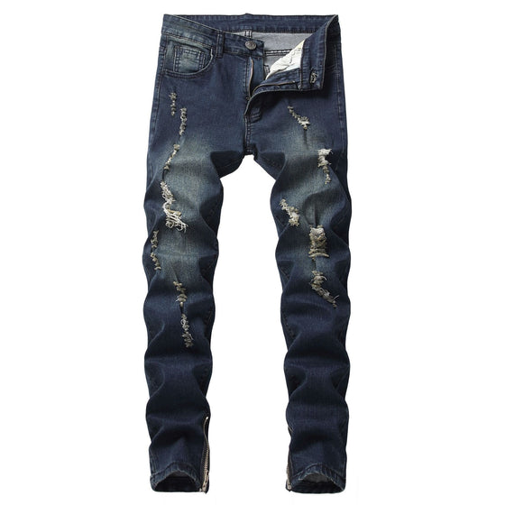 Land of Nostalgia Men's Casual Skinny Ripped Hole Trousers Pants