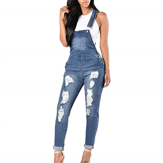 Land of Nostalgia Women's Stretch Skinny Ripped Suspender Trousers Jeans