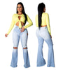 Land of Nostalgia Bell Bottom Wide Leg Knee Ripped Flare Jeans