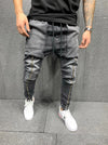 Land of Nostalgia Men's Elastic Hip Hop Denim Jogging Sweatpants with Boggy Pockets Design