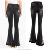 Land of Nostalgia Women's Flare Denim Trousers Pants Black Wide Leg Embroidery Jeans