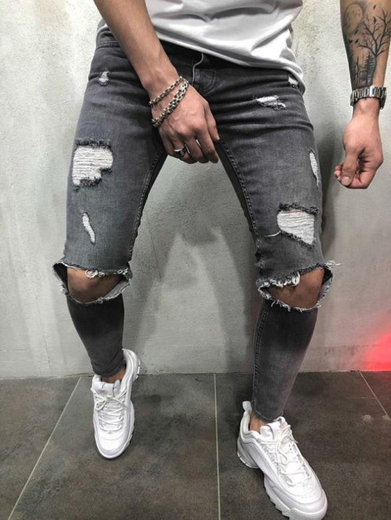 Land of Nostalgia Men's Ripped Knee Skinny Jeans (Ready to Ship)