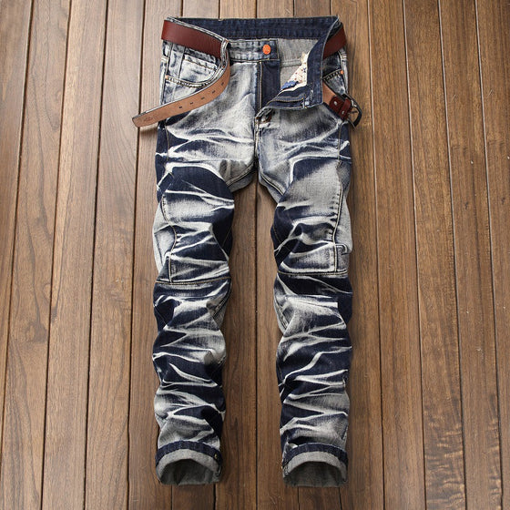 Land of Nostalgia Fashion Men's Vintage Destroyed Skinny Trousers Straight Denim Jeans (Ready to Ship)