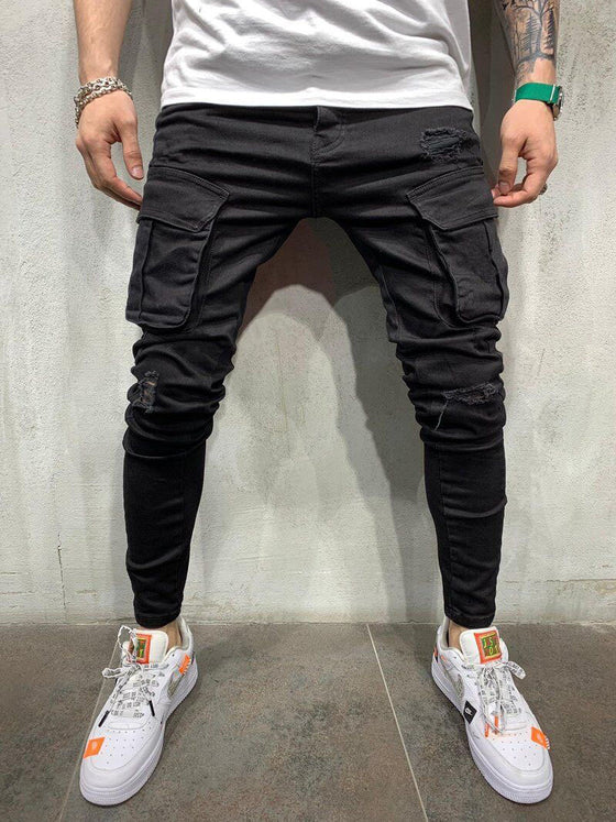 Land of Nostalgia Men's Fashion Hip Hop Cargo Pants with Side Pockets Trousers Jeans