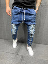 Land of Nostalgia Men's Elastic Hip Hop Denim Jogging Sweatpants with Boggy Pockets Design