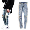 Land of Nostalgia Men's Hip hop Side Stripe Denim Ripped Jeans