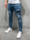 Land of Nostalgia Men's Stylish Casual Skinny Denim Embroidery Patch Jeans