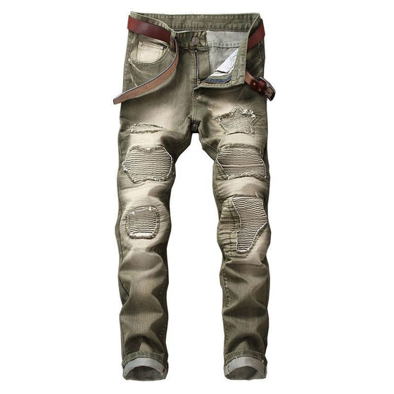 Land of Nostalgia Breathable Men's Hip Hop Straight Casual Trousers Skinny Ripped Jeans (Ready to Ship)