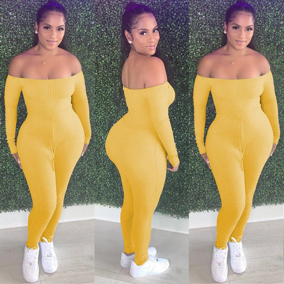Land of Nostalgia Long Sleeve Off Shoulder Women's Sexy Backless Jumpsuit (Ready to Ship)