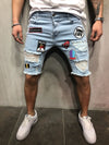 Land of Nostalgia Men's Casual Patches Denim Pants Ripped Jeans Shorts