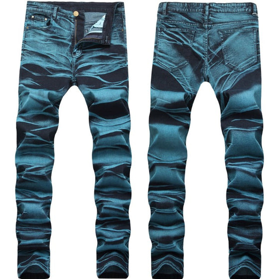 Land of Nostalgia Men's Straight Casual Pants Hand Drawn Print Trousers Jeans