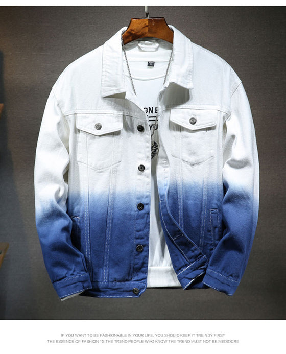Land of Nostalgia Streetwear Motorcycle Men's Gradient Cotton Denim Jacket