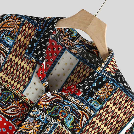 Land of Nostalgia New Floral Short Sleeve Printed Shirts Men's Fashion Casual Loose Tees