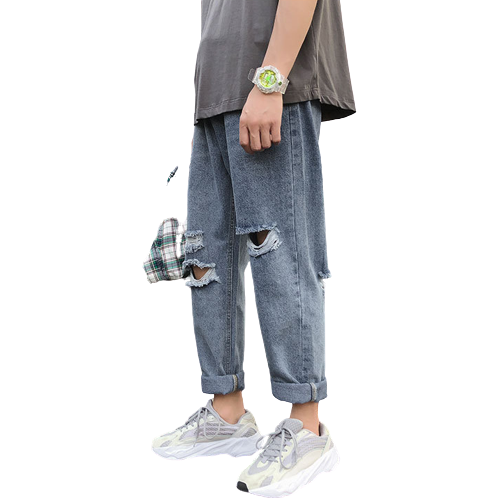 Land of Nostalgia Hip Hop Men's Casual Loose Trousers Straight Pants Denim Jeans