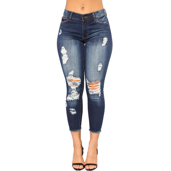 Land of Nostalgia High Waist Stretch Trousers Ripped Pants Women's Skinny Jeans