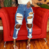 Land of Nostalgia Women's Hole Ankle Length Patchwork Denim Ripped Jeans