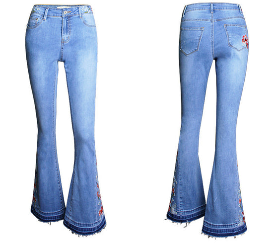 Land of Nostalgia Flares Trousers Wide Leg Embroidered Pants Women's Denim Jeans