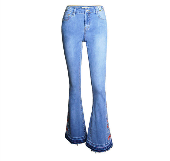 Land of Nostalgia Flares Trousers Wide Leg Embroidered Pants Women's Denim Jeans