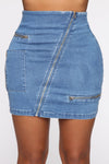 Land of Nostalgia Women's Casual Front Zipper Stretch Hip Denim Jeans Dress Sexy Mini Short Skirt