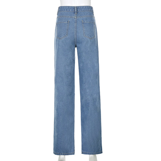 Land of Nostalgia High Waist Distressed Long Pants Women's Casual Denim Jeans Pants