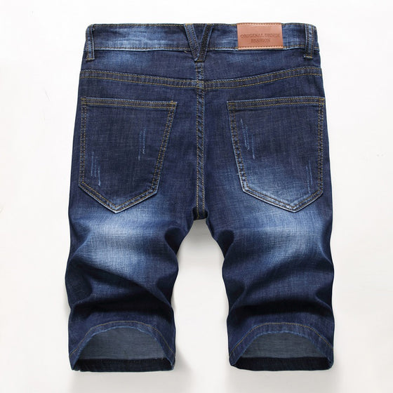 Land of Nostalgia Men's Casual Blue Distressed Loose Pants Denim Jeans Shorts