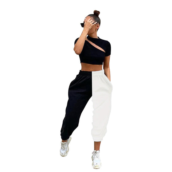 Land of Nostalgia High Waist Wide Leg Pleated Stitching Women's Korean Style Trousers Jogger Pants