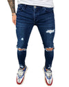 Land of Nostalgia Black Skinny Stretch Distressed Ripped Jeans For Men Denim Pants Slim Fit Trousers
