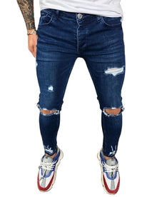  Land of Nostalgia Black Skinny Stretch Distressed Ripped Jeans For Men Denim Pants Slim Fit Trousers (Ready to Ship)