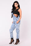 Land of Nostalgia Women's Fashion Ripped Denim Overalls Trousers Jumpsuit