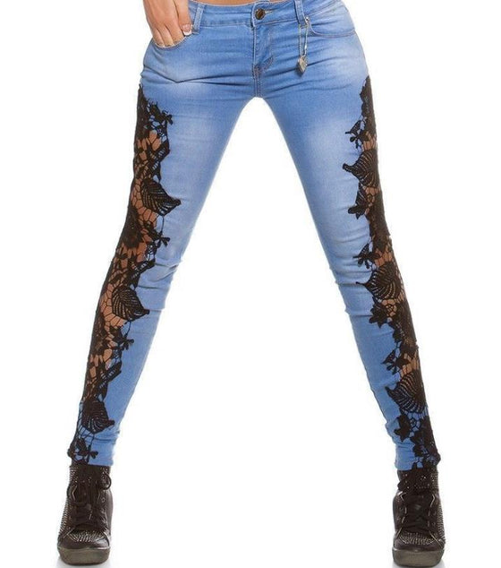 Land of Nostalgia Women's Sexy Lace Pants Skinny Denim Jeans