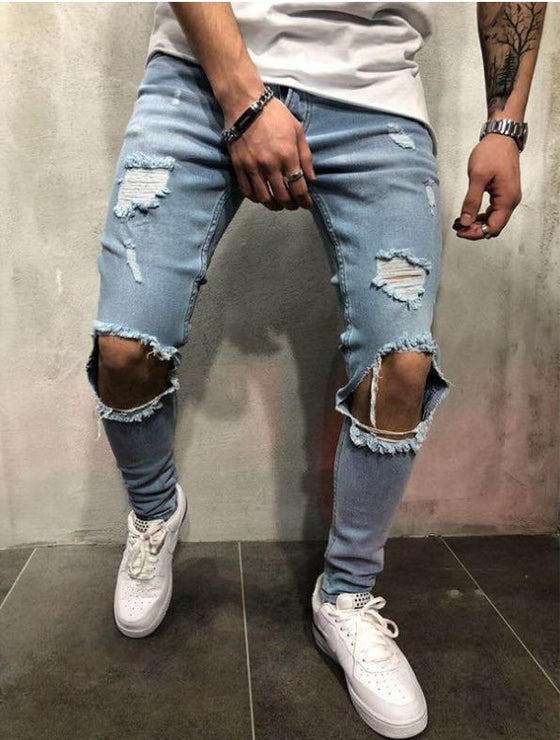 Land of Nostalgia Men's Denim Skinny With Hole Trouser Ripped Pants Jeans (Ready to Ship)