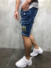 Land of Nostalgia Men's Skinny Straight Patch Pants Blue Jeans Shorts