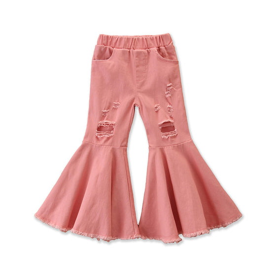 Land of Nostalgia Girls Toddler Ripped Hole Bell Bottom Trousers Pants