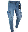 Land of Nostalgia Men's Skinny Pocket Ripped Jeans Trousers Pants