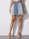 Land of Nostalgia Women's A-line Two Tone Short Skirt Denim Jeans Dress