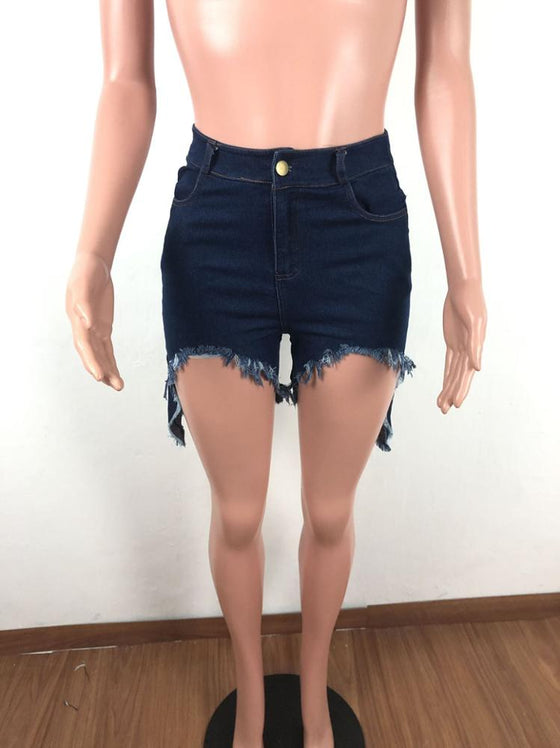 Land of Nostalgia High Waist Women's Fashion Washed Tassel Summer Denim Jeans Shorts